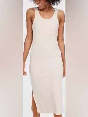 aerie Ribbed Scoop Midi Dress - beige/ cream